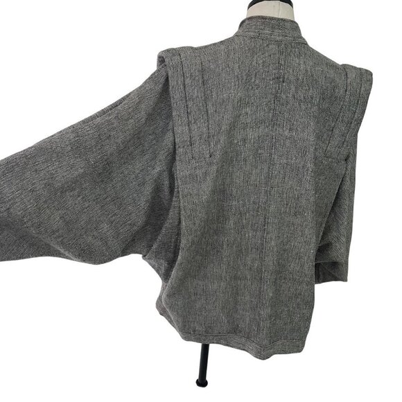 Vintage Jacket Size Large Gray White Tweed Linen Dolman Sleeve Quilted Shoulder - Picture 4 of 13
